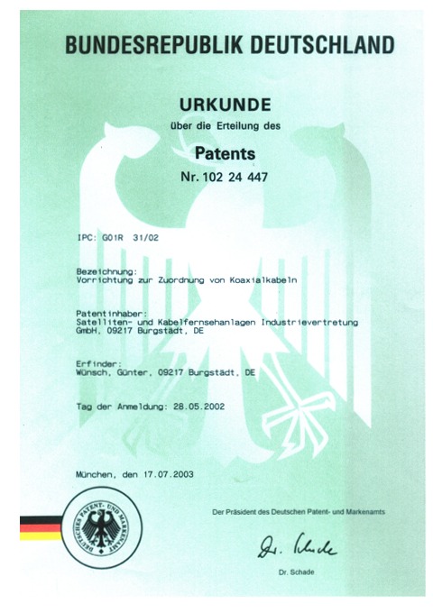 Patent für die Vorrichtung zur Zuordnung von Koaxialkabeln
